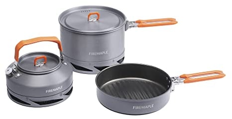 Fire-Maple Kit de Utensilios de Cocina Compactos para Camping con Diseño Anidado Incluye Una Olla, Un Hervidor y Una Sartén Antiadherente, Ideal para Pescar, Hacer Picnics y Acampar