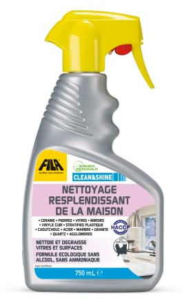 FILA Surface Care Solutions, CLEAN&SHINE, Spray Nettoyant Multi Surface Professionnel, Idéal pour Nettoyage Vitre, Adapté comme Nettoyant Vitre Voiture Interieur, Sans Traces, 750ml