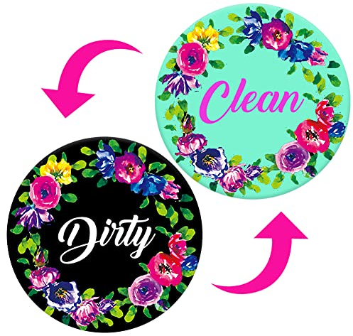 Dishwasher Magnet,Clean Dirty Sign Indicator- Double Sided Magnet with Magnetic Plate, Kitchen Dish Washer Refrigerator Reversible Indicator Vintage Wreath