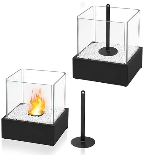YUENFONG Caminetto da tavolo caminetto a bioetanolo caminetto da tavolo fuoco da terrazza in acciaio inossidabile e vetro con rompifiamma, per interni/esterni, balcone, soggiorno (tipo D, rettangolo)