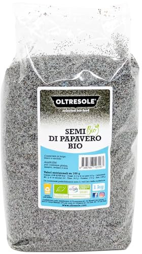 Oltresole, Semillas de Amapola Ecológicas 1 kg, Semillas de Amapola Ecológicas, Ricas en Nutrientes, Ideales para Cocinar y Comer, Pack Familiar Ideal