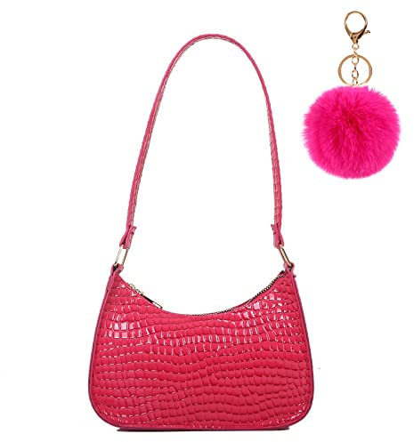 GONGKANGYUAN Umhängetasche Damen Handtasche, Handtasche vintage, 90s Women's Shoulder Bag, Krokoprägung-Druck Retro Classic Henkeltasche Tasche y2k für Frauen (Rose)
