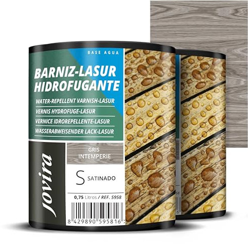 JOVIRA PINTURAS Impregnante legno, (2x750 ml, Grigio), Lasur idrorepellente protettivo satinato all'acqua protegge, decora e impreziosisce tutti i tipi di legno. (2x750 Millilitri, Grigio) E-14-2