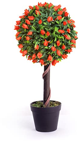 Best Artificial 2ft 60cm Tulip Ball Tree Plant Garden Office Conservatory Tropical Indoor Outdoor (Orange)