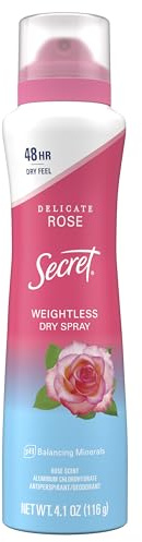 Secret Dry Spray Antiperspirant Deodorant for Women, 48hr Weightless Sweat & Odor Protection, Gentle on Skin, Wild Rose & Argan Oil Scent, 4.1 oz