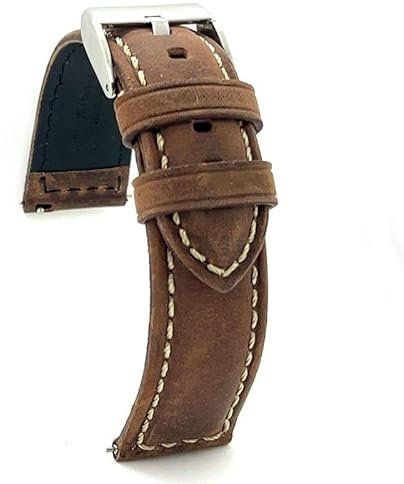 diloy Kalbsleder Uhrenarmband crazy horse weiße Naht sportlich – Größen 20mm 22mm 24mm 396 Dunkelbraun 22mm