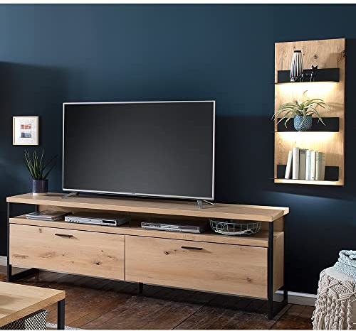 TV Kombination, Lowboard & Wandboard mit Beleuchtung und Fernbedienung, in Eiche Bianco geölt, B/H/T ca. 225/186/46 cm