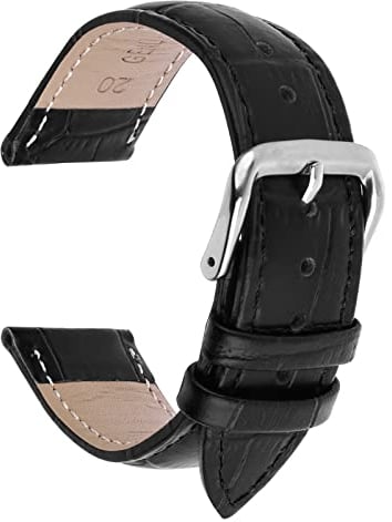 TIESOME Uhrenarmband, Schwarz Vintage Leder uhrenarmbänder mit Edelstahl Schnalle Ersatzarmband Quick Release Ersatzarmbänder für Herren Damen 20MM