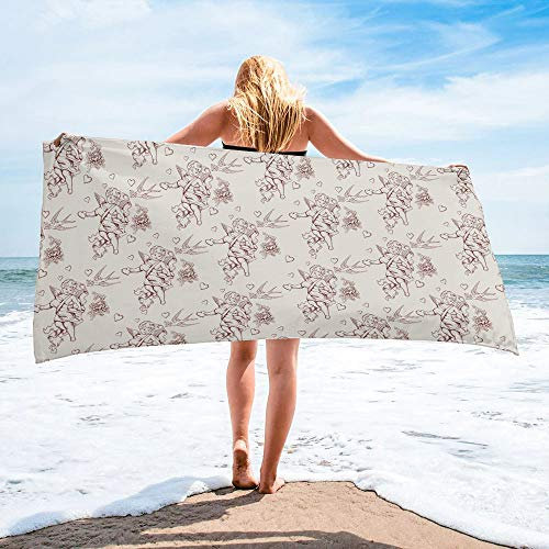 Beiges Handtuch, elegant, Amor-Rose, personalisierbar, schnell trocknend, Strandtuch, Sanddecke, leicht, saugfähig, übergroß, groß, Handtücher für Badezimmer, Hotel, Fitnessstudio, Spa, Pool, Schwimme