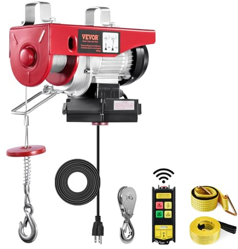VEVOR Electric Hoist with Wireless Remote Control, 110v 440lbs Electric Hoist with Remote Control, 40ft/20ft Lifting Height Motor, for Garage Warehouse Factory