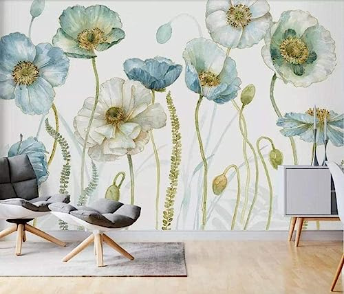 Tapete 3D Wandbild Tulip Blue Poppies Modern Roses Papers Background European and American Home 3d Tapete Wanddekoration fototapete wandbild Schlafzimmer Wohnzimmer-300cm×210cm
