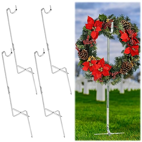 Blulu Kranzständer für Friedhof, Grabkranzhalter, Ständer im Boden, Friedhof, Blumenhalter, Grabstein, Blumenhaken, Grabstein-Aufhänger für Gedenktage, Grabstein-Dekorationen, 4 Stück
