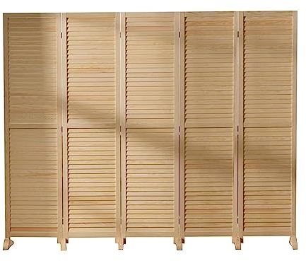 Raumteiler Trennwand, Paravent Raumtrenner 170 180 cm Groß Büro Raumtrenner Sichtschutzwand, Japanischer Stil Trennwand mit Metallscharnier und Fester Basis, Hölzern Klappbare Bildschirme mit Lamellen