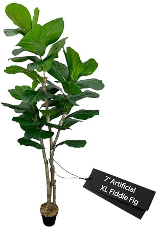 Cypress & Alabaster Handmade 7ft Oversized Fiddle Leaf Fig Ficus Lyrata Artificial Tree with Ethically Sourced Real Wood Trunks, Hypoallergenic, 7-Foot, Green