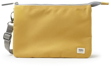 ROKA Carnaby XL Slim Crossbody Bags for Women & Men - 3 Compartments, Chunky Zip, Removable & Adjustable Strap for Phone, Wallet, Keys - Flax Yellow