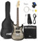 Max GigKit Beginner Electric Guitar Starter Kit with Quilt Top Finish, 40W Amplifier, Dual HH Humbuckers, 22 Frets, Tremolo Arm & Accessories - Gloss Black