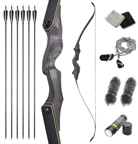 AMEYXGS 60” Takedown Recurve Bogen und Pfeil Set Rechts/Links Hand for Anfänger Erwachsener Bogen 25-65lbs Jagdbogen Traditioneller Holzbogen Langbogen