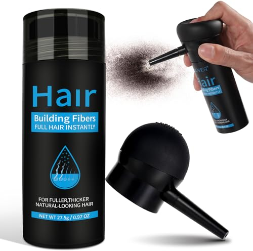 Fibras Capilares 27.5G Polvos Marrón oscuro con Aplicador para Hombres, Microfibras en Polvo de Queratina Tapa la Calvicie de forma Natural e Disimula la falta de Cabello