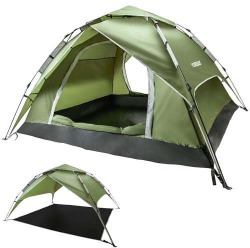 Yorbay Pop Up Camping Zelte: 2 in 1 Doppelschichten Wasserdicht Winddicht UV-Schutz Kuppelzelt mit Haken Tragetasche - 4 Personen Familie Campingzelt Automatisches für Camping Wandern Backpacking