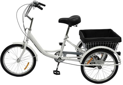 TFIANYNI 8S Dreirad Fahrrad Erwachsene 3 Räder Fahrrad, Einstellbare Höhe, Griff Und Sitz, Senioren Dreirad Für Unterhaltung, Shopping, Sport, Geschenke (20 Zoll: Weiß)