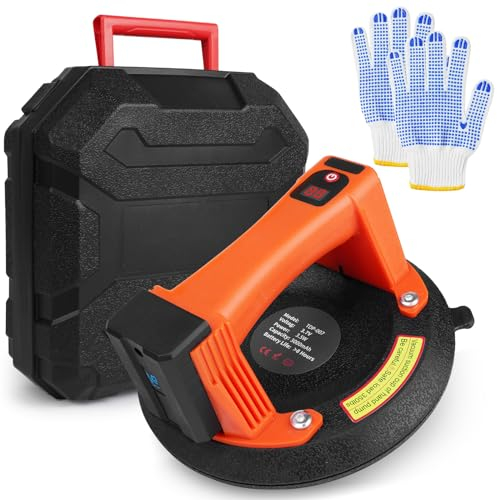 Flintronic Elektrischer Saugheber, 8'' Selbst Nachsaugend Vakuum Saugnapf, Saugheber Glasheber mit Akku & Digitalanzeige, 3 Lagen Gummi, Fliesenheber Glassauger Plattenheber für Laminat, Glas, Marmor