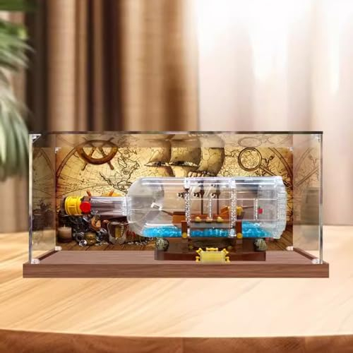 AZIZAT Acrylic Display Case.It's Compatible with Lego 21313 Ship In A Bottle Building Kit. Suitable for Model Display, Dust Prevention, Collection.(Only Display Case) (Background A)