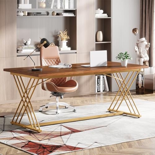 Tribesigns Scrivania per Computer, 160 x 80 x 75 cm, moderna scrivania in legno, Scrivania da Ufficio, scrivania per computer e conferenze per soggiorno, casa e ufficio, Marrone