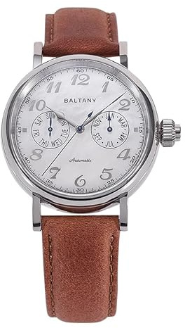 NIADI Baltany 9122 Automatik S6048 Mono-Pusher-Funktion Herrenuhr mit Mop-Zifferblatt, Leder, Retro-Stil, V 1, Retro
