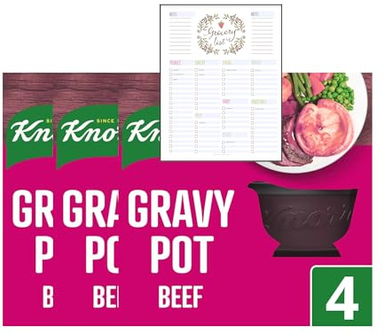 Gravy Pots Bundle which Contains Knorr Beef Gravy Pots 4 x 28g - Pack of 3 including Grocery List Card