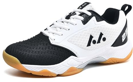 BLBK Badmintonschuhe, Unisex-Volleyballschuhe - Herren, Männer, Erwachsene Männer - White Black, 46 EU