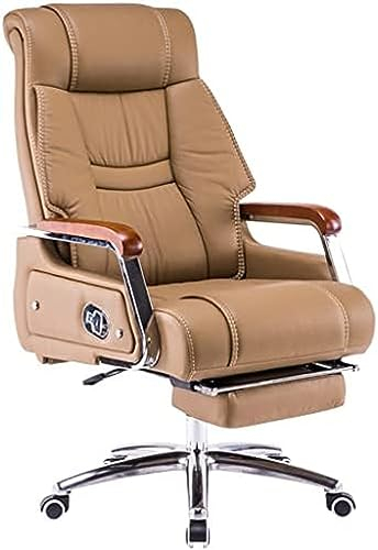 Chefsessel, groß und hoch, für Zuhause, Komfort, Mittagspause, Bürostuhl, 155° neigbare Manager-Stühle aus echtem Leder, Tragfähigkeit 250 kg, Beige, 114–120 x 50 cm