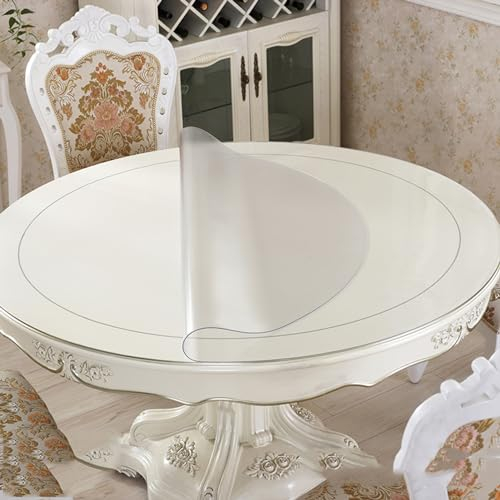 Tela Mesa de plástico para fiestas al aire libre Manteles redondo Grosor 1.5mm Cristal impermeable de PVC Protector Escritorio Transparente imprimir,Mantel Impermeable Lavable (Esmerilado,130cm)