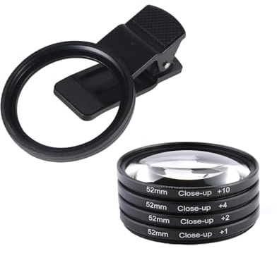 FEICHAO Handy-Kamera-Objektiv-Clip, Metallgewinde, 52 mm, UV-CPL-ND-Sternfilter-Clip (mit Makro-Nahaufnahme-Set, rundes Loch)