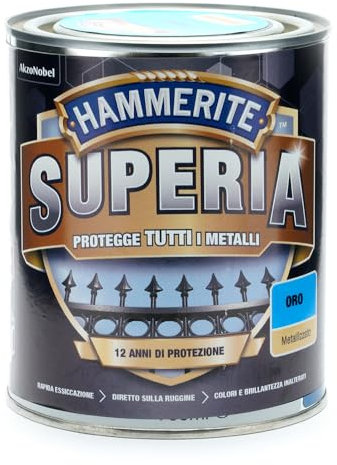 Hammerite Superia smalto metallo antiruggine interno e esterno, Metallizzato Oro, 750 ml