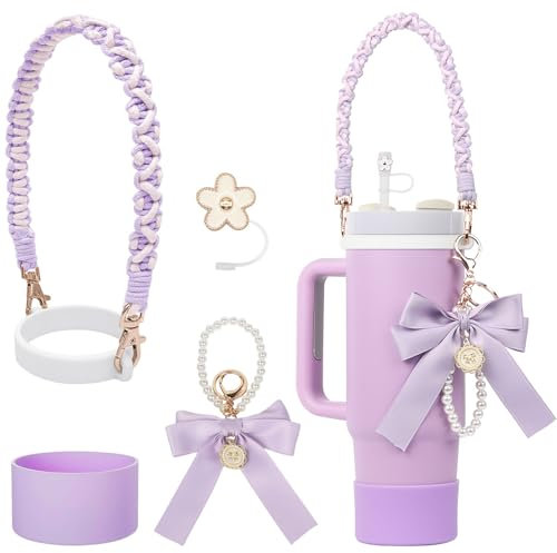 Stanley - Juego de accesorios para tazas Stanley, funda protectora de silicona, tapa de popote con diseño de flores, dijes Stanley para vaso Stanley de 30 onzas/40 onzas