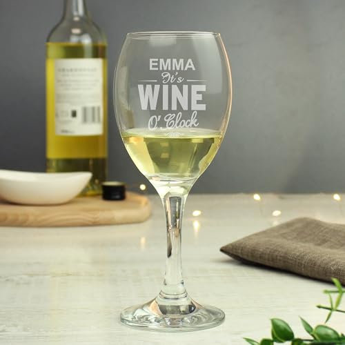 Custom Personalised Wine O'Clock Engraved Wine Glass - Mother's Day, Birthday, Christmas, Celebration
