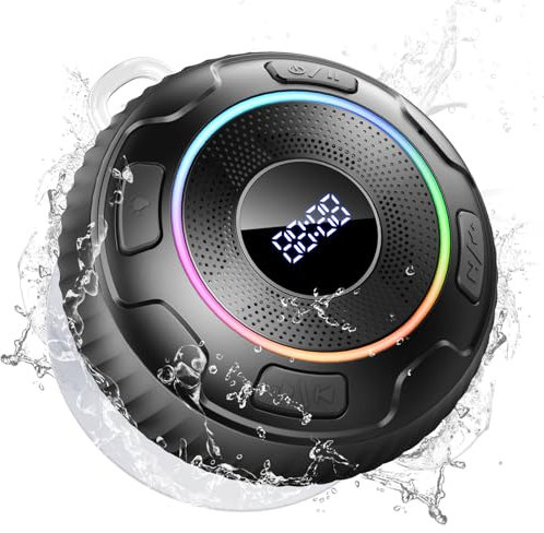 Hupoaf Shower Speaker Bluetooth,Waterproof Speaker IPX7,360 Surround Sound Portable Bluetooth Speaker with Dynamic Lights for Bathroom, Outdoor, Kayak, Travel, Beach
