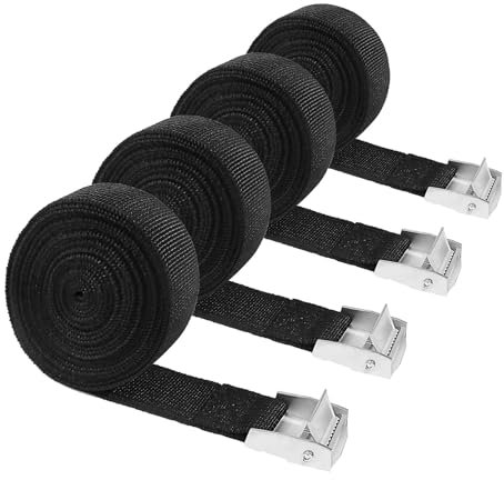 Soodyoow 4 Pezzi 3m Cinghie di Fissaggio, 25 mm Cinghie di Tensione, Regolabili Cinghie a Cricchetto, Cinghia Fissaggio a Cricchetto, per Camping Outdoor, Pacchi Bagagli, Moto Bicicletta Truck(Nero)
