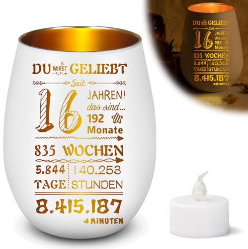 Szhhrxi Windlicht mit Gravur, 16. Geburtstag Geschenk, Gold, Glas, Tischdeko
