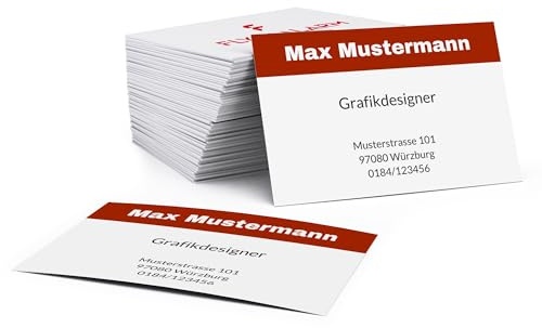 Visitenkarten erstellen mit Foto, Text und Logo - Visitenkarte selbst gestalten - 100 Stück, Rot-Weiß - 300g Bilderdruck matt - Business Cards Online gestalten
