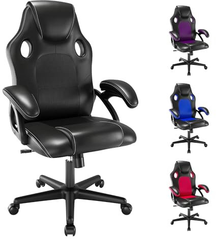 Play haha.Ergonomic high back seat with breathable mesh insert padded armrests tilt adjustment durable base lumbar support PU leather surface for gaming home or office use