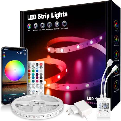 Nixtrve LED Strip 10m, LED Streifen 10m Selbstklebend mit Fernbedienung und App, LED Lichterkette LED Band Musik Sync LED Beleuchtung für Zimmer, Küche, Party