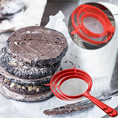 3 Pieces Mini Small Plastic Mesh Sieve Food Strainer Kitchen Basket Stove Set Stainless Steel (Red, One Size)