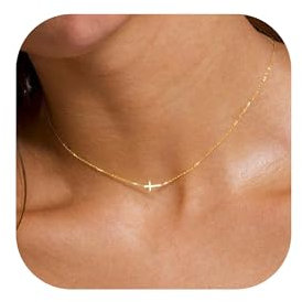 RMMD Kreuz Kette - 18K Gold Vergoldet Gold Kreuz Kette Kreuzkette Personalisierte Halskette Damen Goldkette Damen Schmuck Geschenke für Frauen Mädchen Geschenk
