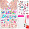 Juego de 120 uñas postizas para niños, con pegamento para uñas, cobertura completa, juego de uñas postizas falsas para niñas, manos pequeñas y mujeres (multicolor A, 120 unidades)