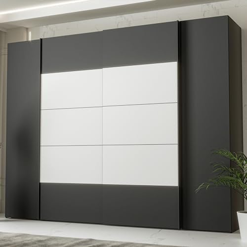 Forte NARAGO Kleiderschrank 270, 4-türiger Dreh-/Schwebetürenschrank mit Einlegeböden und Kleiderstange, Holzwerkstoff, Schwarz/Weiß, 270,3 cm breit, 210,5 cm hoch, 61,2 cm tief