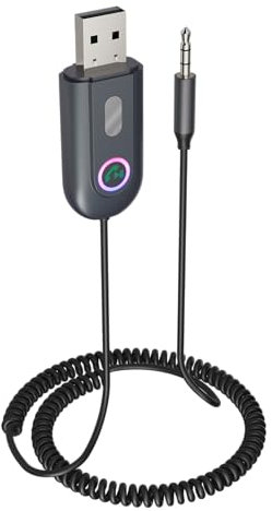 Adattatore da AUX a Bluetooth 5.3 per auto, ricevitore Bluetooth da USB 2.0 a jack da 3,5 mm, kit per autoradio/stereo domestico/altoparlante, chiamate in vivavoce/streaming musicale, accensione