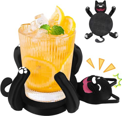 3D Print Cat Coasters, Cute Cat Coasters Hold the Cup, Cats Cup Holder with Funny Expression & Moving Limbs, Heat Resistant Coaster for Coffee Beer Home Bar (B)