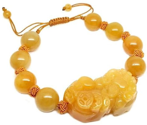 Feng Shui Pixiu Armband natürliche gelbe Jade -Wohlstand Armband Piyao Charme einstellbarer Armreif Kristallarmband Chakra Edelstein Anziehen Geld Wohlstand Viel Glück Unisex