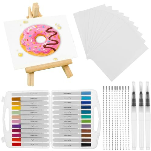 Magic Puffy Paint Set, 3D DIY Foam Texture Painting Paper mit 24Farbmarker 10Perlenketten 3Puffy Stifte Mini-Staffelei, 3D Drawing Magic Canvas Sponge Magisches Foam Texture Malset für Kinder
